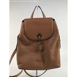 Michael Kors Light Brown Leather Backpack With Magnetic Closure & Adjustable Str